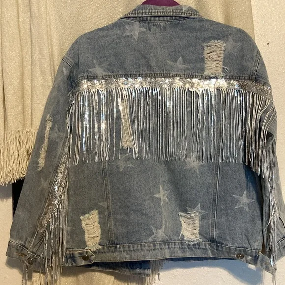 Jean Jacket- Stars & Shimmering Fringe - Picture 9 of 11